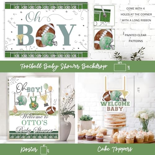 Football Baby Shower Decorations Kit, American Football Baby Shower Supplies, Touchdown Oh Boy Backdrop, Pastel Balloon Garland, Boxes for Boys Party Theme - Image 5