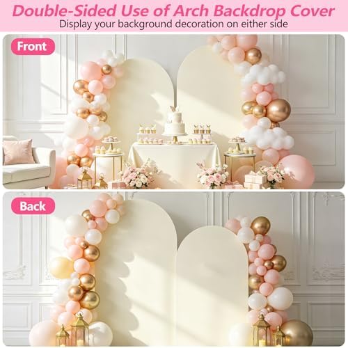 Beige Arch Backdrop Cover 7.2FT 6FT, Stretchy Spandex Wedding Arch Covers Set of 2, 2 Sided Arched Background Cover for Wedding Birthday Party Baby Shower Ceremony Banquet Decoration - Image 4