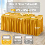 Wish Care Gold Polyester Table Clothes for 4 Foot Rectangle Tables, Wrinkle Free Fitted Table Cover with Pleated Ruffle Table Skirt for Birthday Party Wedding Trade Show Event Display - Image 3