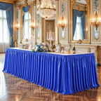 21ft Length Royal Blue Satin Table Skirt for Rectangle Tables, Wrinkle Resistant Pleated Ruffle Table Cloth Glitter Desk Skirting for Weddings Banquet Birthday Party Stage Decorations - Image 5