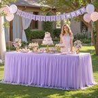 6 Pack Lavender Tablecloths for 8 Foot Rectangle Tables Tulle Tablecloth Light Purple Table Cloth Rectangle 8ft Spandex Lilac Table Cover for Baby Shower Birthday Party Wedding Banquet Table Skirt - Image 3
