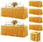 Gold Polyester Table Cloths for Rectangle 8 Foot Tables, 6 Pack Wrinkle Free Tablecloths Stretchy Banquet Ruffle Fitted Table Cover Desk Skirt for Parties Wedding Birthday Baby Shower by Unknown
