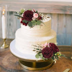 Rinlong 3Pcs Premade Cake Flowers, Burgundy Wedding Cake Decor - Image 4