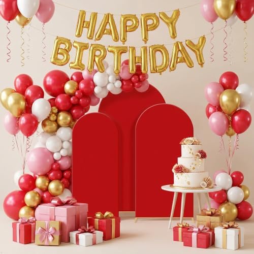 Set of 3 Wedding Arch Backdrop Stand,4+5+6 FT，Small Metal Arch Frame with 3 Red Backdrop Covers,Easy Setup for Birthday Baby Shower Anniversary Dessert Table Decoration - Image 4