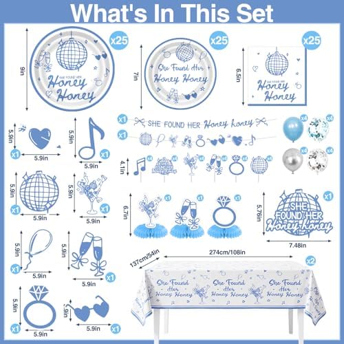 135 Pcs She Found Her Honey Honey Bachelorette Party Supplies, Blue Disco Dancing Queen Theme Party Decorations Set with Tablecloth Balloons Plates Napkins Banner Cake Toppers - Image 2
