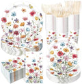 400 Pcs Wild Floral Disposable Paper Plates Napkins Cups Serve 50 Watercolor Floral Tableware Set for Spring Wedding Tea Party Decoration Bridal Shower Baby Shower(Cute Color,Novel Style) by Sunnychicc