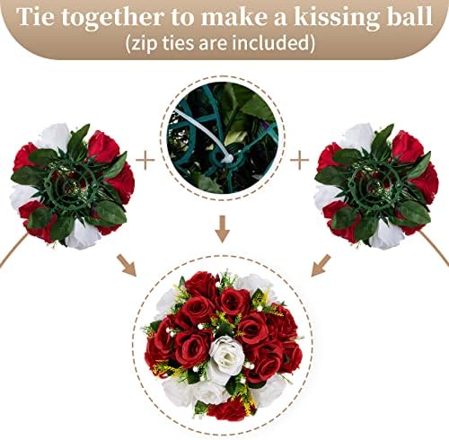 Sziqiqi Fake Flowers for Wedding Centerpiece, Silk Kissing Ball, Red, 10Pcs - Image 5