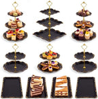 10 Pcs Cupcake Stand,Dessert Table Display Set with Gold Rim,3 x Three-Tier and 3 x Two-Tier Cake Stands,4 x Appetizer Serving Trays for Birthday, Wedding, Baby Shower,Tea Party (Black) by Unknown