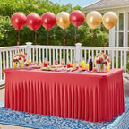 Wish Care 2 Pack Red Spandex Table Clothes for 6 Foot Rectangle Tables, 6FT Wrinkle Free Fitted Tablecloths Ruffles Design Table Cover for Party, Banquet, Wedding and Events - Image 4