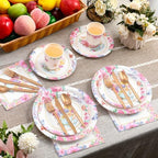 Ziliny 350 Pcs Tea Party Supplies Serves 50 Disposable Paper Plates Napkins Cups Plastic Cutlery Dinnerware Set for Wedding Birthday Baby Shower Tea Party Decoration - Image 5