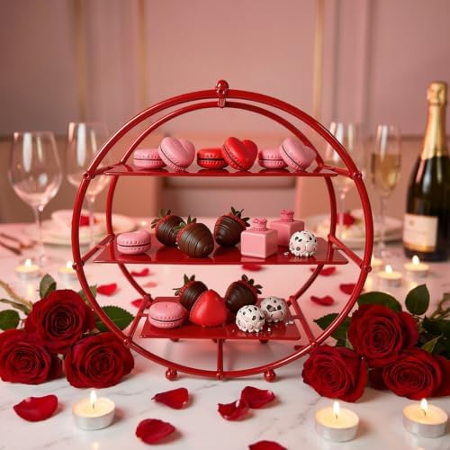 Red 3 Tier Metal Cupcake Stand Tiered Dessert Display Serving Tray by CBBZJY