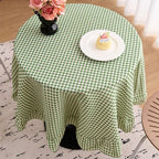 vctops Farmhouse Sage Green Gingham Ruffle Table Cloth, Boho Cotton Linen Tablecloth, Washable Table Cover for Round Table Baby Shower Kitchen Party Wedding Decor (Sage Green,70") - Image 3