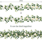 TOCHGREEN 2 Pack 13FT Artificial Eucalyptus Flower Garland with White Roses - Image 4