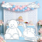 4PCS Blue Bear Baby Shower Decorations, We Can Bearly Wait Toile de Jouy Teddy Bear Cardboard Cutouts Standee Set, Blue Safari Baby Shower Party Supplies - Image 4