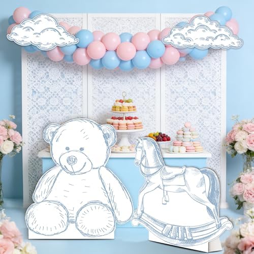 4PCS Blue Bear Baby Shower Decorations, We Can Bearly Wait Toile de Jouy Teddy Bear Cardboard Cutouts Standee Set, Blue Safari Baby Shower Party Supplies - Image 4