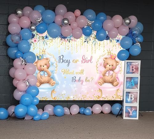 10x8ft Gender Reveal Backdrop Boy or Girl Bear Gender Reveal Party Decorations Pink Or Blue Baby Shower Photography Background Cake Table Banner Studio Photo Booth Props - Image 2