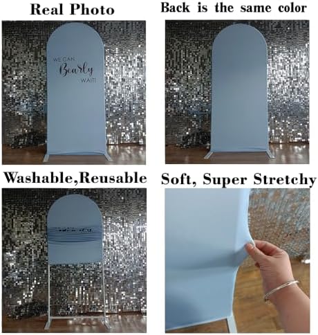 Light Blue Arch Backdrop Covers Baby Shower Party Decor We Can Bearly Wait Theme Arched Photography Background Stand Covers for Birthday Parties (3.3x6.6FT) - Image 6