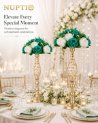 NUPTIO Flower Wedding Centrepieces for Tables - 10 Pcs 9.5in Diameter Teal & White Artificial Flowers Rose Ball for Centerpieces Table - Fake Rose Arrangements for Weddings Birthday Party Decorations - Image 2