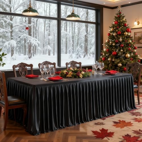 Wish Care Black Satin Table Clothes for 4 Foot Rectangle Tables - 4FT Wrinkle Resistant Glitter Rectangle Tablecloths, Party Table Covers for Wedding Banquet, Baby Shower, Birthday, Holiday Dinner - Image 3