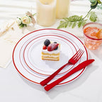 WELLIFE 700 Pieces Red Plastic Plates - Disposable Silverware and Cups, Include: 100 Dinner Plates 10.25”, 100 Dessert Plates 7.5”, 100 Red Cups 9 OZ, 100 Plastic Cutlery - Image 4