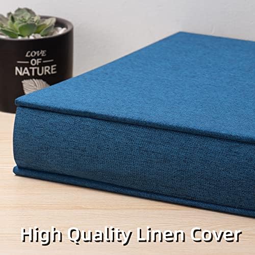 Large Photo Album Self Adhesive 4x6 5x7 3x5 8x10 Scrapbook Magnetic Album DIY Scrap Book Length 13 x Width 12.8 (Inches) 120 Black Sticky Pages Linen Cover DIY Photo Album(Blue) - Image 4