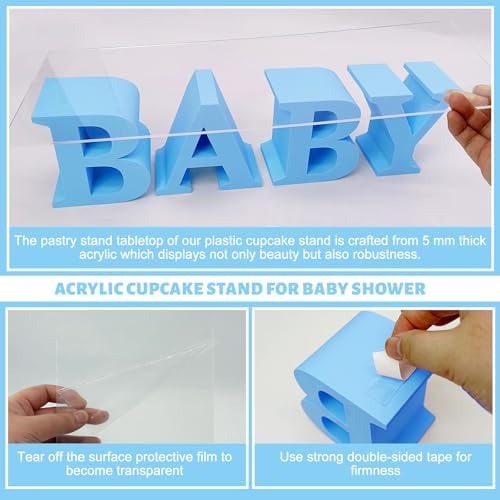 Baby Shower Cupcake Stand,BABY Acrylic Clear Cupcake Holder,Gender Reveal Cupcake Stand,Treat Stands for Dessert Table Display Set,Baby Shower Decorations,Cake Stands for Baby Shower,Birthday Party (Blue) - Image 7