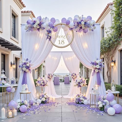 50ft x 12ft Wrinkle Free White Backdrop Curtains for Parties, 10 Panels 12FT Long Silky Polyester Photo Backdrop Drapes Back Drop Cloth for Wedding Birthday Photography Background Decor - Image 6