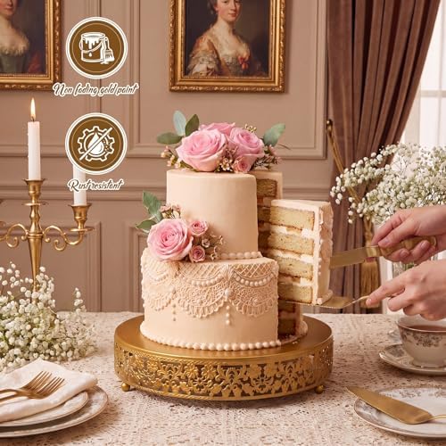 Wenqik 12 Inch Gold Metal Cake Stand with Knife Spatula Wedding - Image 4