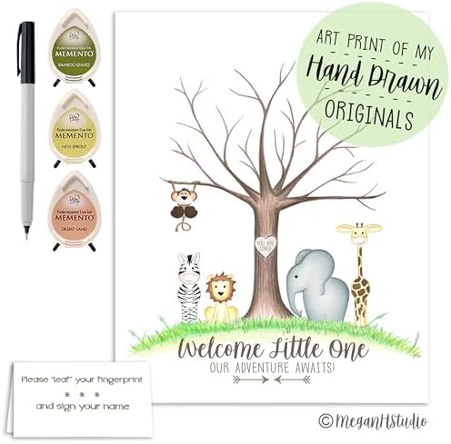 Jungle Safari Baby Shower Fingerprint Tree, Gender Neutral Jungle Safari Animal Thumbprint Tree Set with Ink Pads and Pen, 11x14 Inches - Image 3