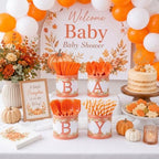 Domensi 204 Pcs Baby Shower Disposable Cutlery Set Utensil Holders, Orange - Image 5