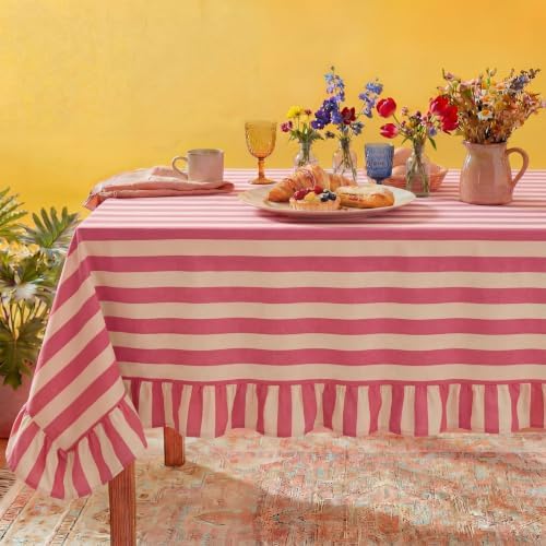 Tudomro Striped Tablecloth, Rectangle, Cedar Rose, Cream, 60'' X 120'' by Tudomro
