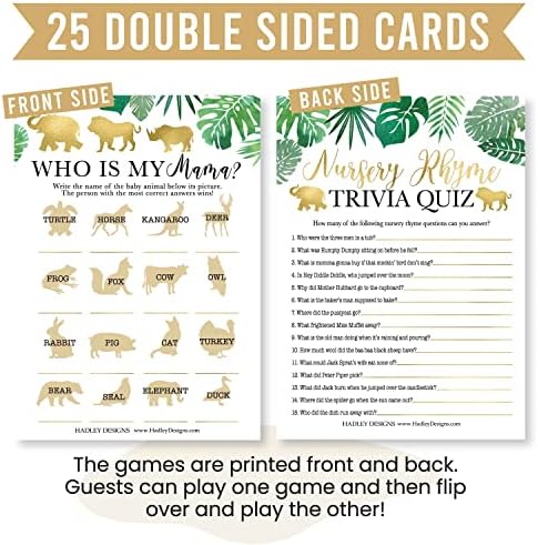 Hadley Designs Hilarious Baby Shower Games Set – 25 Double-Sided Cards for 25 Guests, 2 Games, Baby Animal Matching, Nursery Rhyme, Gender Neutral and Fun for Boys & Girls (Safari) (Pack of 2) - Image 3