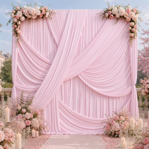 50x12 ft Light Pink Backdrop Curtains for Weddings, Birthdays and Photos by PartyVillage