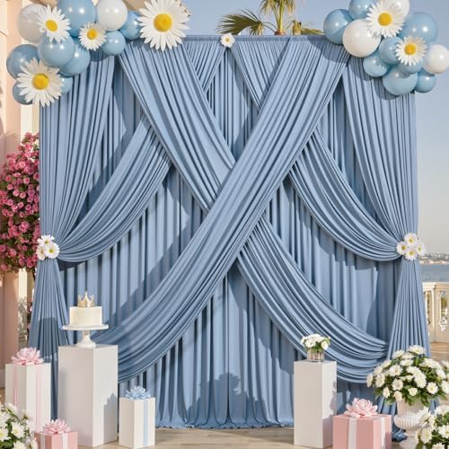 gogoparti 10x12ft Dusty Blue Backdrop Curtain for Wedding Parties, 2 Panels (5x12 ft Each) Wrinkle-Free Dackdrop Curtains, Silky Draping Fabric for Birthday Party, Baby Shower, Photo Background by Gogoparti