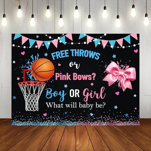 Free Throws or Pink Bows Gender Reveal Backdrop 10x7ft Basketball Bows Gender Reveal Party Decorations Background Boy or Girl He or She Banner Photo Booth Props - Image 4