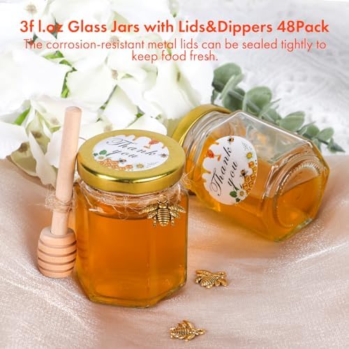 AuroTrends 3oz Mini Honey Jars 48-Pack with Lids & Wooden Dippers - Image 6