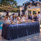 2 Packs Navy Blue Satin Tablecloths Rectangle 8FT, Glitter Spandex Fitted Stretch Table Covers Wrinkle-Free Floor Length Shimmer Table Skirt for Weddings Parties Baby Shower Banquets Vendor Events - Image 7