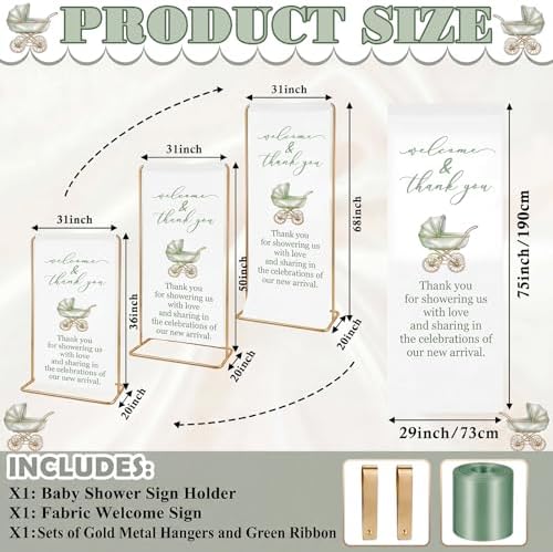 Baby Shower Welcome Linen Sign Stand with Satin Ribbon, Green - Image 4