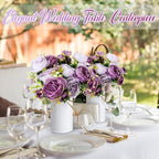 3 Sets Artificial Peonies Flower Peony Bouquet with Galvanized Metal Pot Silk Fake Peonies Faux Flower Arrangements for Wedding Table Centerpiece Party Home Room (Purple) - Image 5
