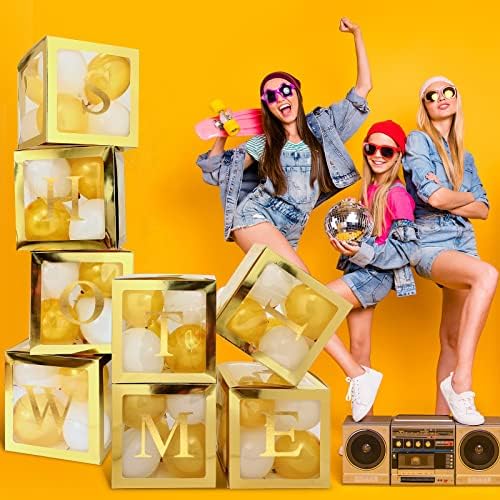 Geyee 8 Pcs Clear Balloon Box with Letters, Baby Shower, Gold - Image 4