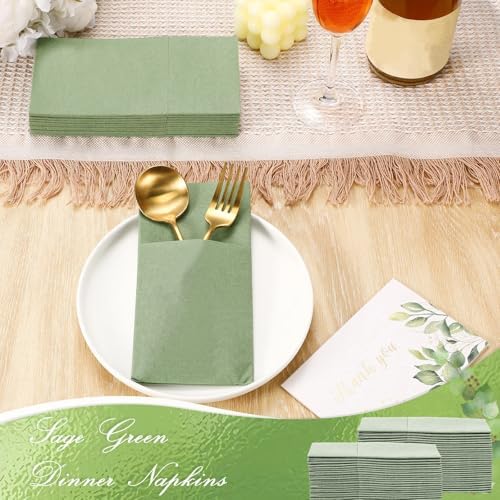 Seajan 120 Pcs Sage Green Napkins 2 Ply 16"x16" Sage Green Linen Feel Napkins Disposable Soft Linen Dinner Wedding Guest Hand Towels for Wedding Bridal Baby Shower Decorations Supplies (Pack of 3) - Image 6
