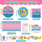 156Pcs Girls Birthday Party Decoration Set Cartoon Teacher Paper Plates and Napkins Happy Birthday Banner Hanging Swirls Cupcake Toppers Tablecloth for Girls Baby Shower English Teacher Party Supplies - Image 2