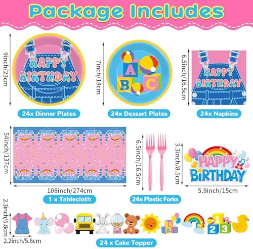156Pcs Girls Birthday Party Decoration Set Cartoon Teacher Paper Plates and Napkins Happy Birthday Banner Hanging Swirls Cupcake Toppers Tablecloth for Girls Baby Shower English Teacher Party Supplies - Image 2