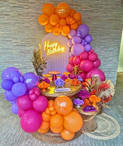 Hot Pink Orange Balloon Garland Arch Kit, 122pcs Pink and Orange Purple Tropical Balloons Arch Kit for Birthday Baby Shower Party Supplies Summer Beach Hawaiian Luau Aloha Party Decorations - Image 2