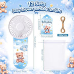 Capoda 12 Sets Baby Shower Handheld Fans Gifts Bulk Bear Baby Shower Party Favors Include Mini Portable Fan Thank You Cards and Organza Bags for Gender Reveal, Battery Operated (Excluding Batteries) - Image 2