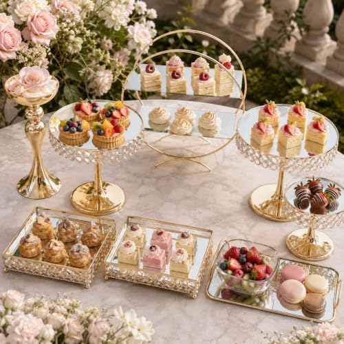 8 Pcs Cake Display with Mirror, Wedding Crystal Cake Stands for Reception - Image 5