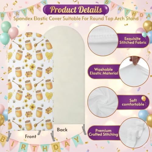 Arch Backdrop Cover for Wedding Modern Honey Bees 7.2FT Stretch Spandex Party Arch Cover, Fabric Backdrop Banner for Baby Shower, Birthday, Bridal Shower Decor Country Honeycomb Flowers White - Image 6