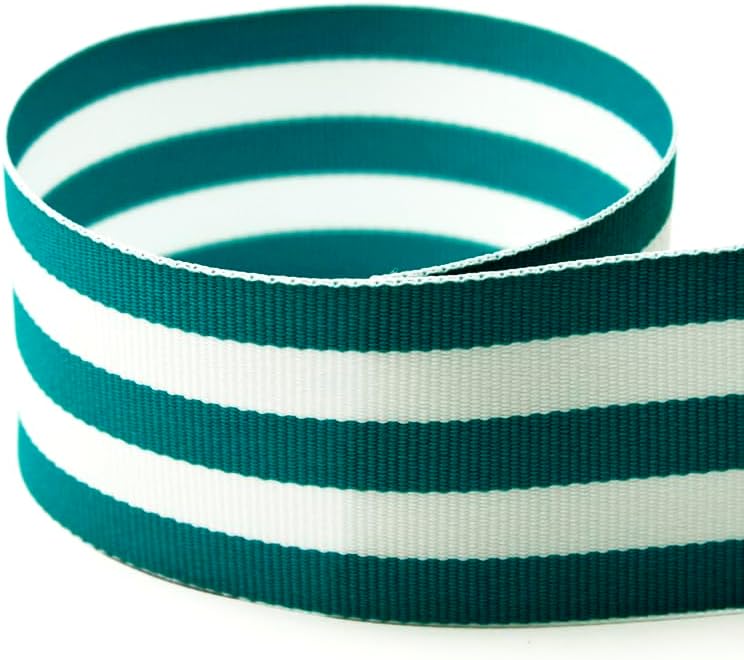 USA | American Made 7/8" Teal Green & White Taffy Striped Grosgrain Ribbon - 100 Yards by TheRibbonFactory%C2%AE