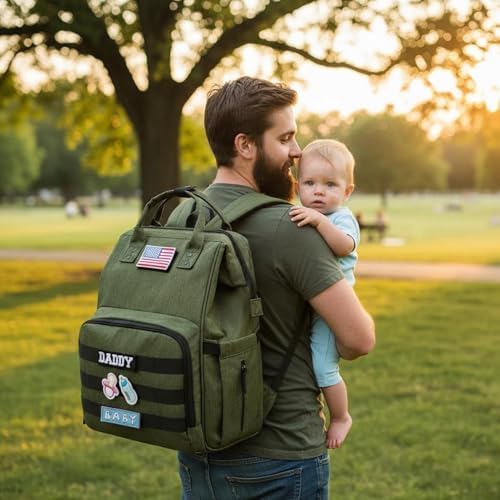 Diaper Bag Backpack for Dad and Mom with USB Charging Port Stroller Straps and Insulated Pocket,army military Travel Nappy Backpack for Daddy/Mommy (Green) - Image 2