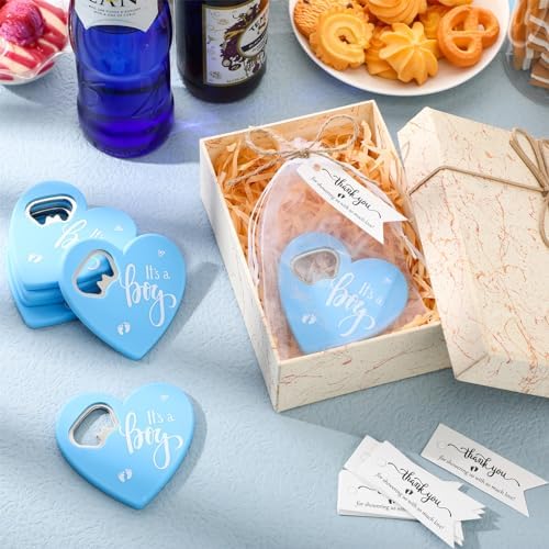 Funnymoom 25 Sets Baby Shower Thank You Favors Heart Bottle Opener, Blue - Image 6
